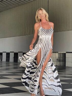 Ramona Larue Floyd Black & White Zebra Print Maxi Dress